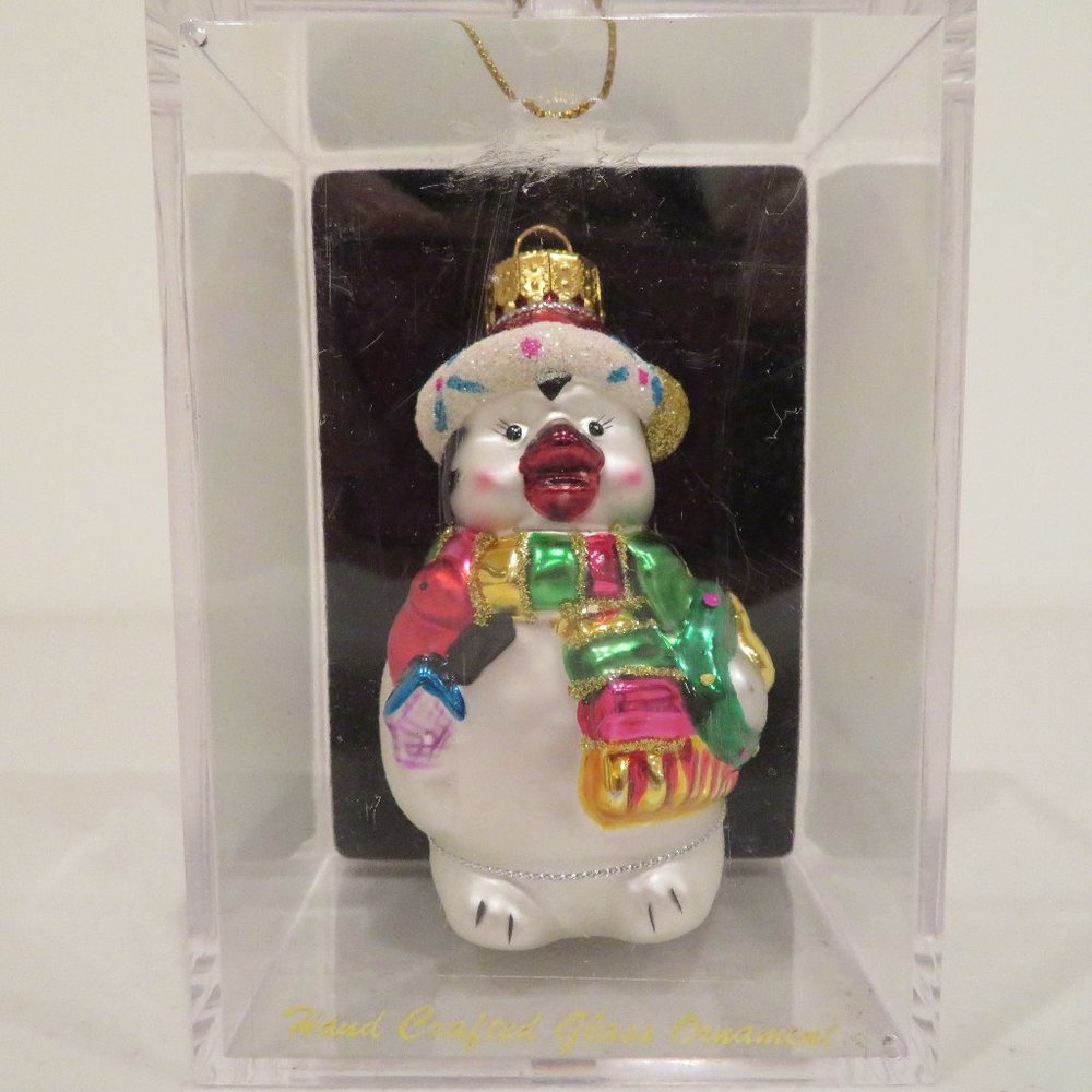 Christmas Penguin Glass Ornament 3in Handcrafted Gift Box Keepsake